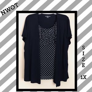 Black/white ruffled shirt with attached smock